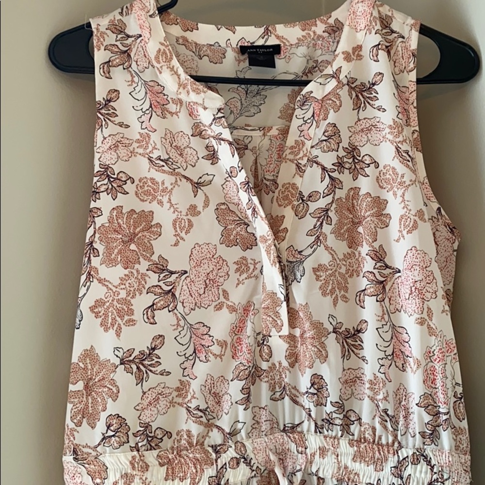 Sleeveless White and Floral Ann Taylor Dress